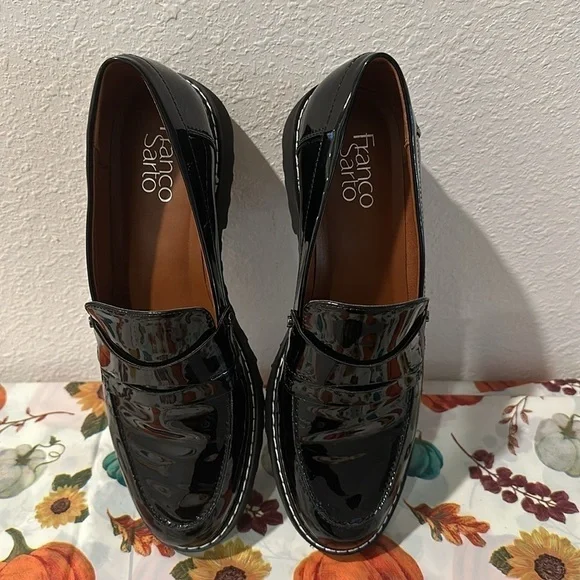 FRANCO SARTO CASSANDRA BLACK PATENT LEATHER LOAFER SZ 8M CAREER EVERYDAY - Picture 2 of 10
